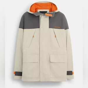 Coach Color Block Functional medium Weight Jacket Mens Khaki and Orange Size XXL
